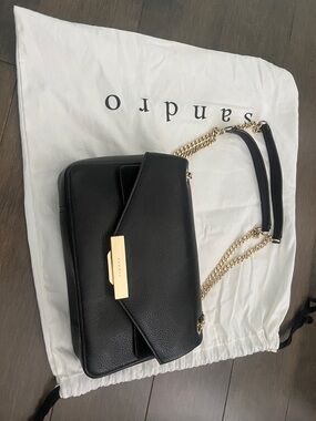 Sandro Black Leather Shoulder Bag with Gold Chain Strap